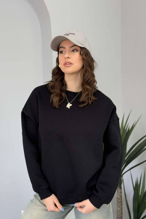 FLUFFY SIMPLE ONE COLOR WOMEN SWEATSHIRT BLACK/ E ZEZE - 3