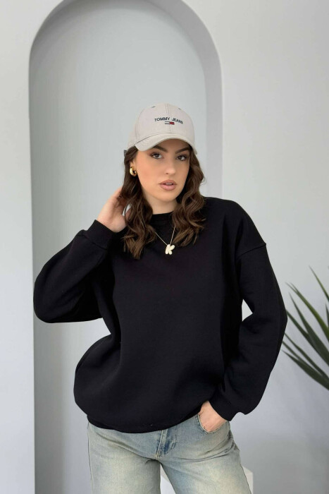 FLUFFY SIMPLE ONE COLOR WOMEN SWEATSHIRT BLACK/ E ZEZE 