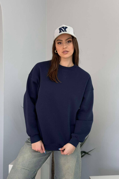 FLUFFY SIMPLE ONE COLOR WOMEN SWEATSHIRT BLUE/BLU 