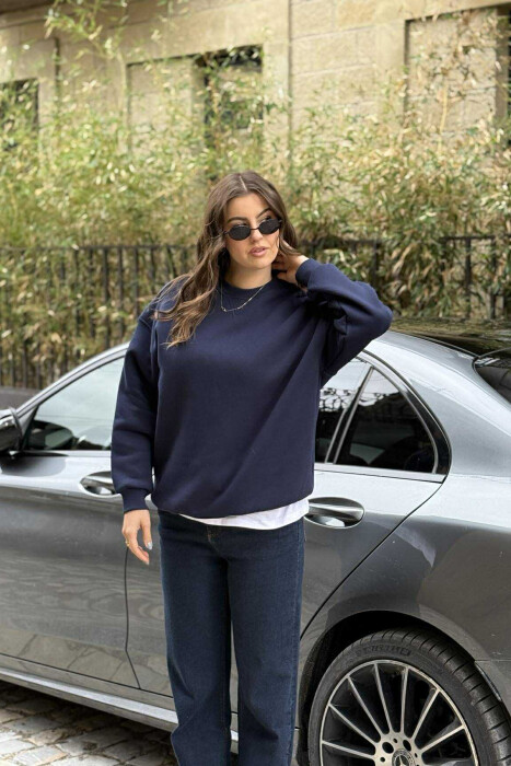 FLUFFY SIMPLE ONE COLOR WOMEN SWEATSHIRT BLUE/BLU - 1