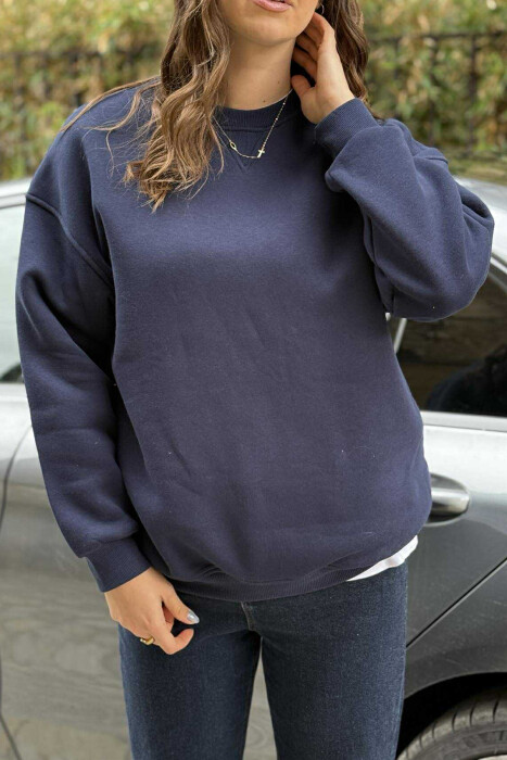 FLUFFY SIMPLE ONE COLOR WOMEN SWEATSHIRT BLUE/BLU - 4