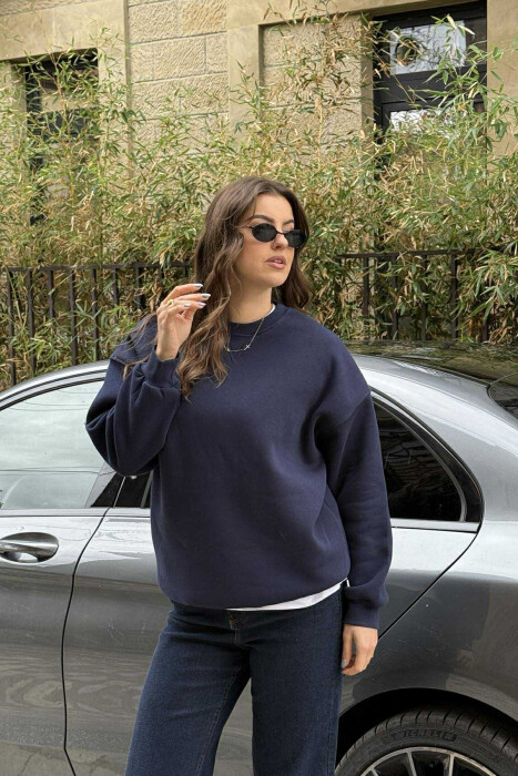 FLUFFY SIMPLE ONE COLOR WOMEN SWEATSHIRT BLUE/BLU - 5