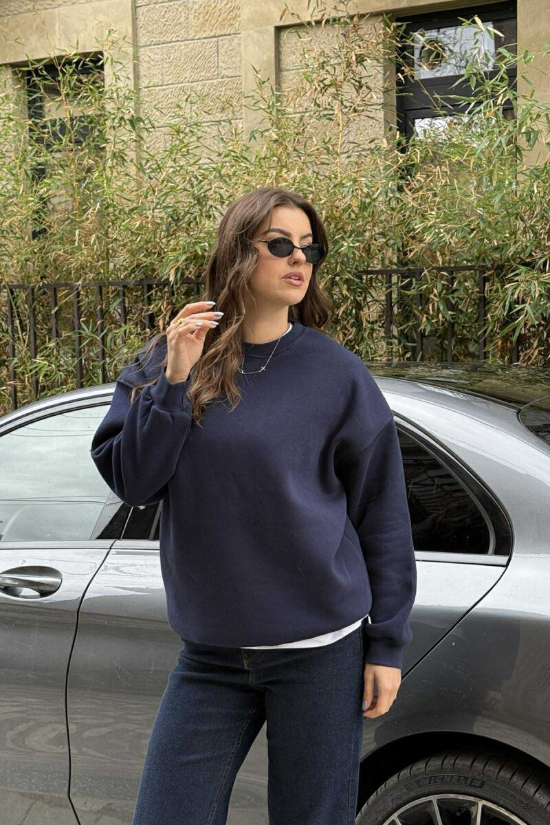 FLUFFY SIMPLE ONE COLOR WOMEN SWEATSHIRT BLUE/BLU - 5