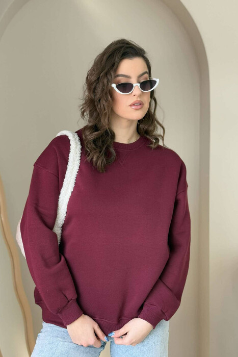 FLUFFY SIMPLE ONE COLOR WOMEN SWEATSHIRT BURGUNDY/VISHNJE 