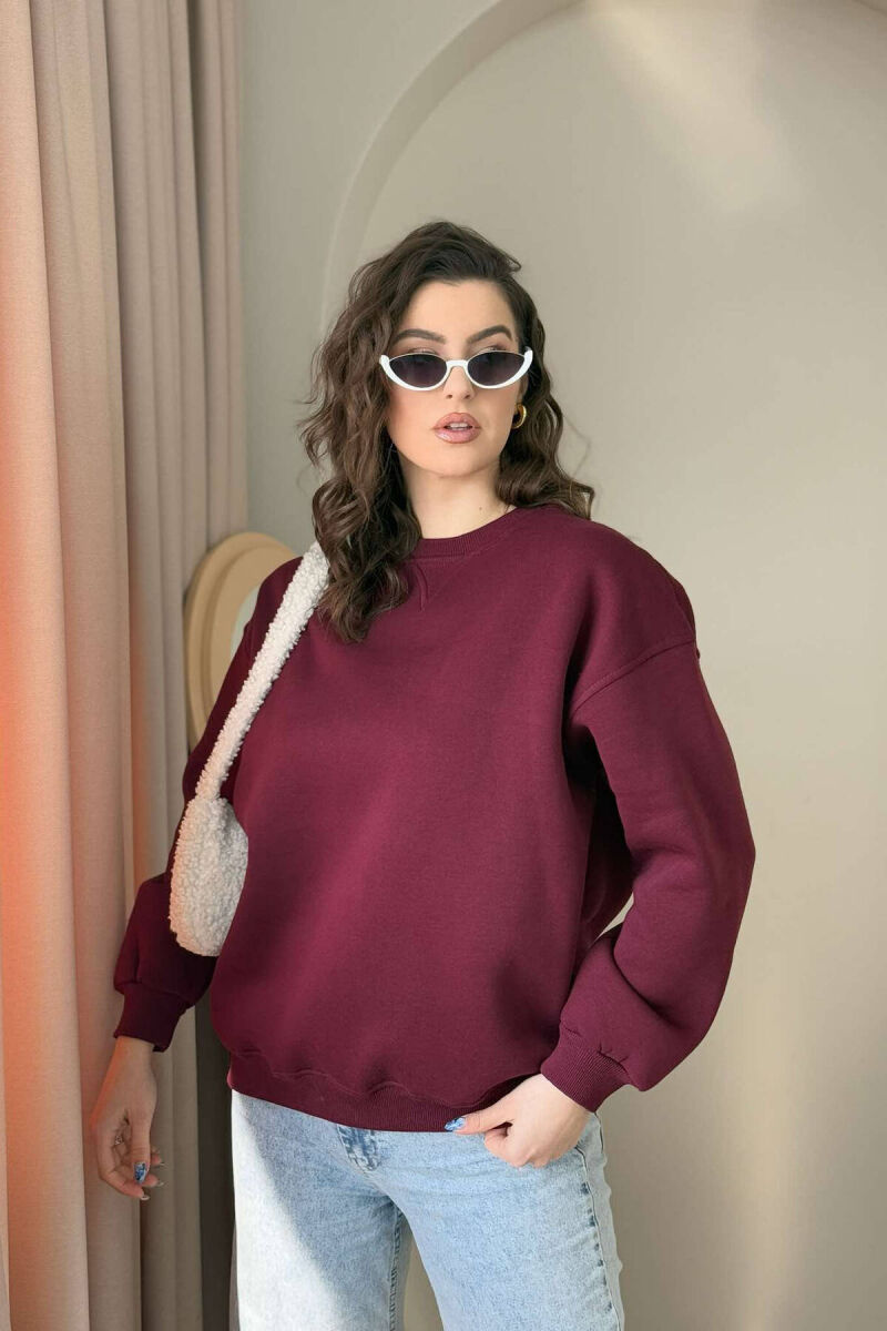 FLUFFY SIMPLE ONE COLOR WOMEN SWEATSHIRT BURGUNDY/VISHNJE - 2