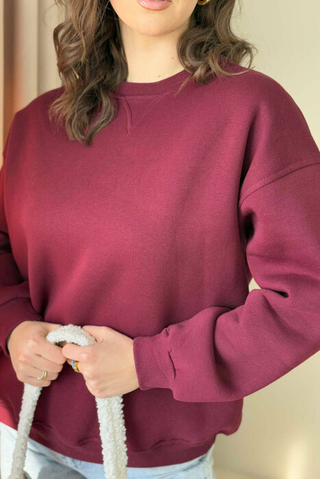 FLUFFY SIMPLE ONE COLOR WOMEN SWEATSHIRT BURGUNDY/VISHNJE - 3