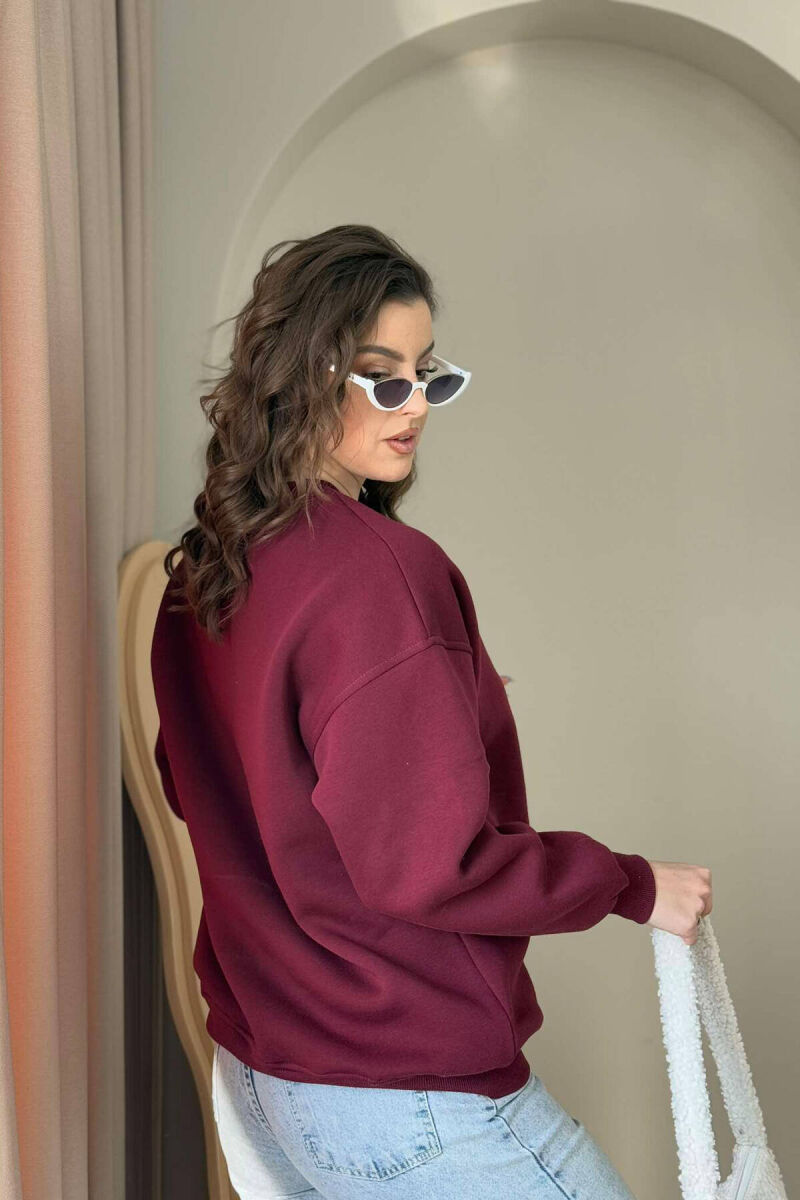 FLUFFY SIMPLE ONE COLOR WOMEN SWEATSHIRT BURGUNDY/VISHNJE - 4