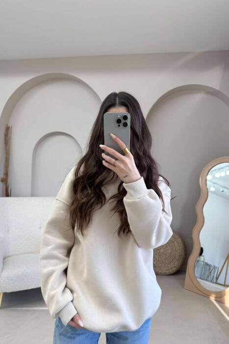 FLUFFY SIMPLE ONE COLOR WOMEN SWEATSHIRT CREAM/KREM 