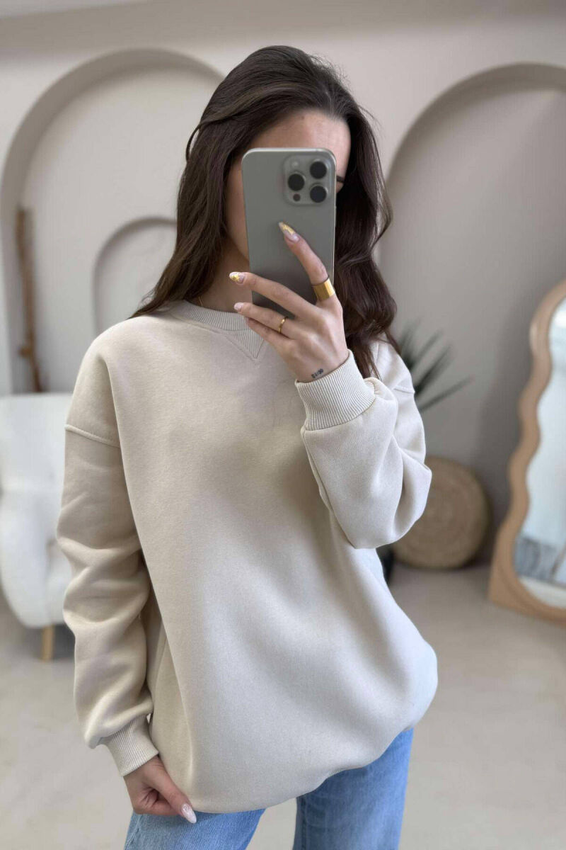 FLUFFY SIMPLE ONE COLOR WOMEN SWEATSHIRT CREAM/KREM - 2