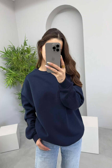 FLUFFY SIMPLE ONE COLOR WOMEN SWEATSHIRT DARK BLUE/BEE 