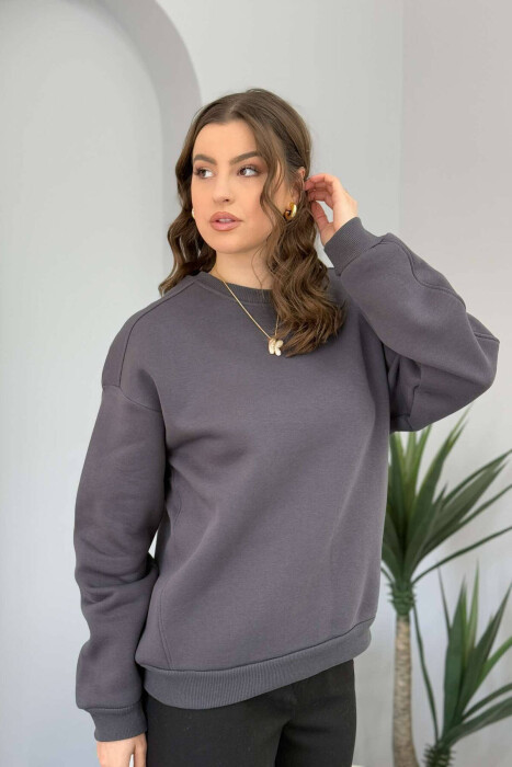 FLUFFY SIMPLE ONE COLOR WOMEN SWEATSHIRT DARK GREY/GEE - 2