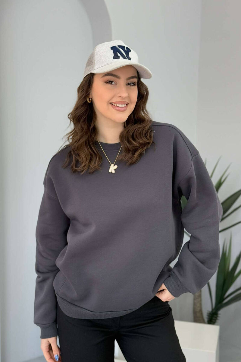 FLUFFY SIMPLE ONE COLOR WOMEN SWEATSHIRT DARK GREY/GEE - 6