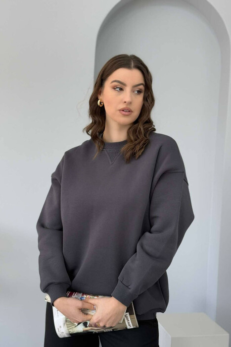 FLUFFY SIMPLE ONE COLOR WOMEN SWEATSHIRT DARK GREY/GEE 