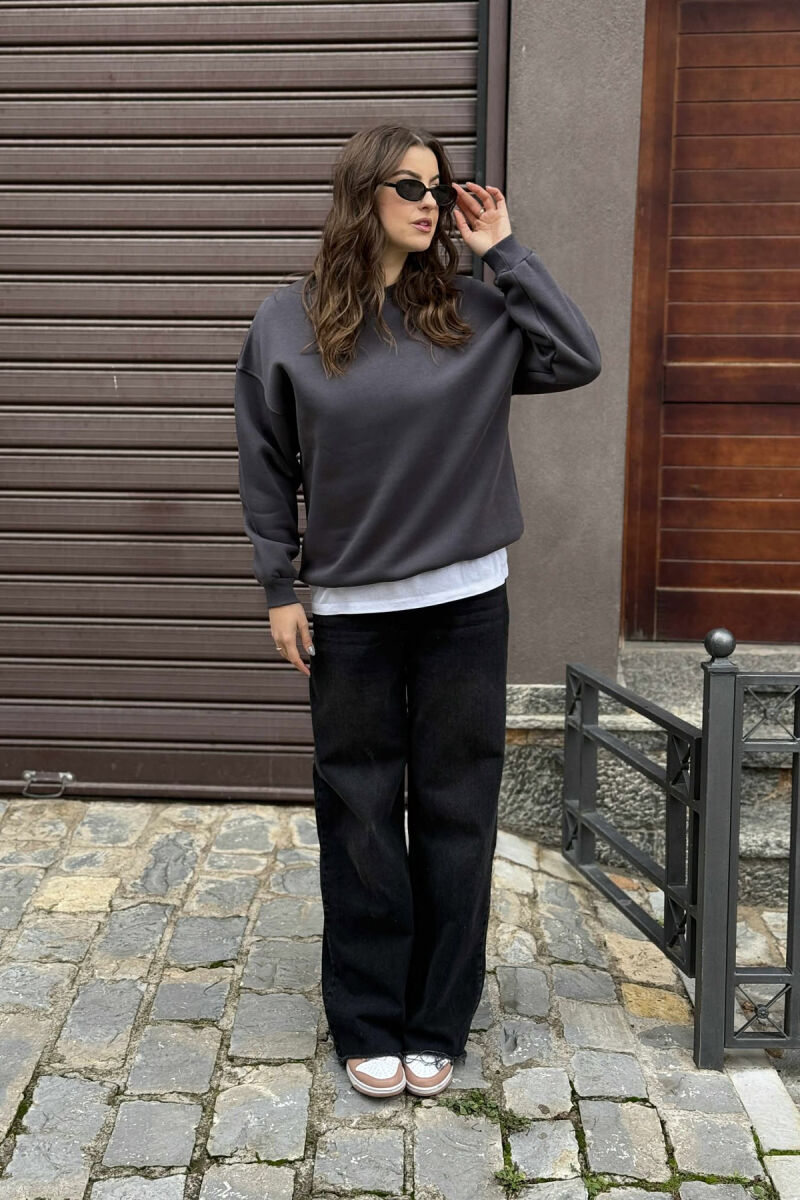 FLUFFY SIMPLE ONE COLOR WOMEN SWEATSHIRT DARK GREY/GEE - 1