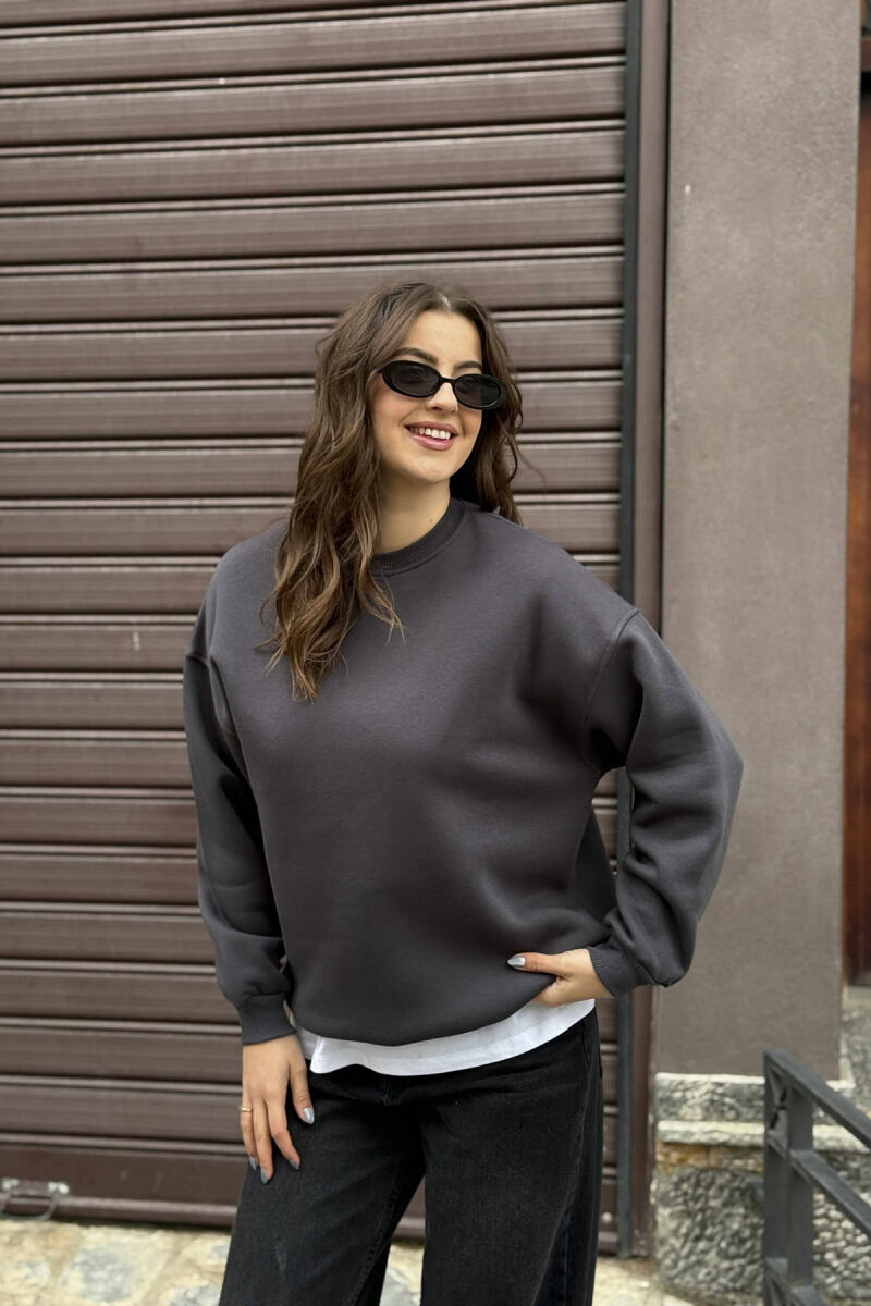 FLUFFY SIMPLE ONE COLOR WOMEN SWEATSHIRT DARK GREY/GEE - 3