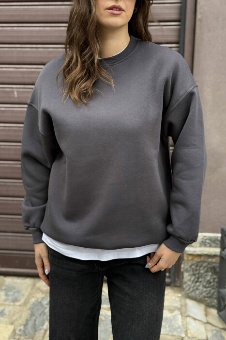 FLUFFY SIMPLE ONE COLOR WOMEN SWEATSHIRT DARK GREY/GEE - 5
