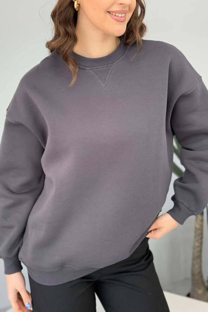 FLUFFY SIMPLE ONE COLOR WOMEN SWEATSHIRT DARK GREY/GEE - 3