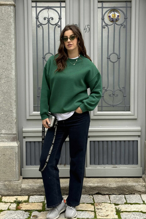 FLUFFY SIMPLE ONE COLOR WOMEN SWEATSHIRT GREEN/JESHILE - 1