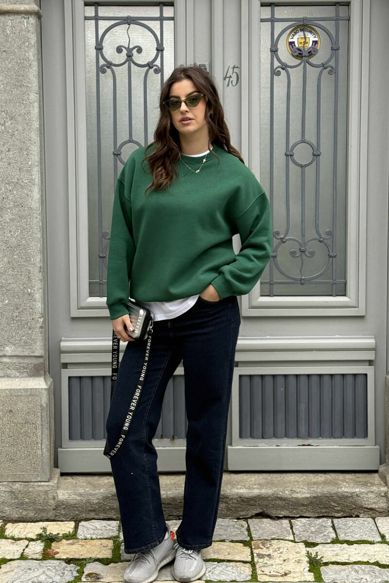FLUFFY SIMPLE ONE COLOR WOMEN SWEATSHIRT GREEN/JESHILE - 1