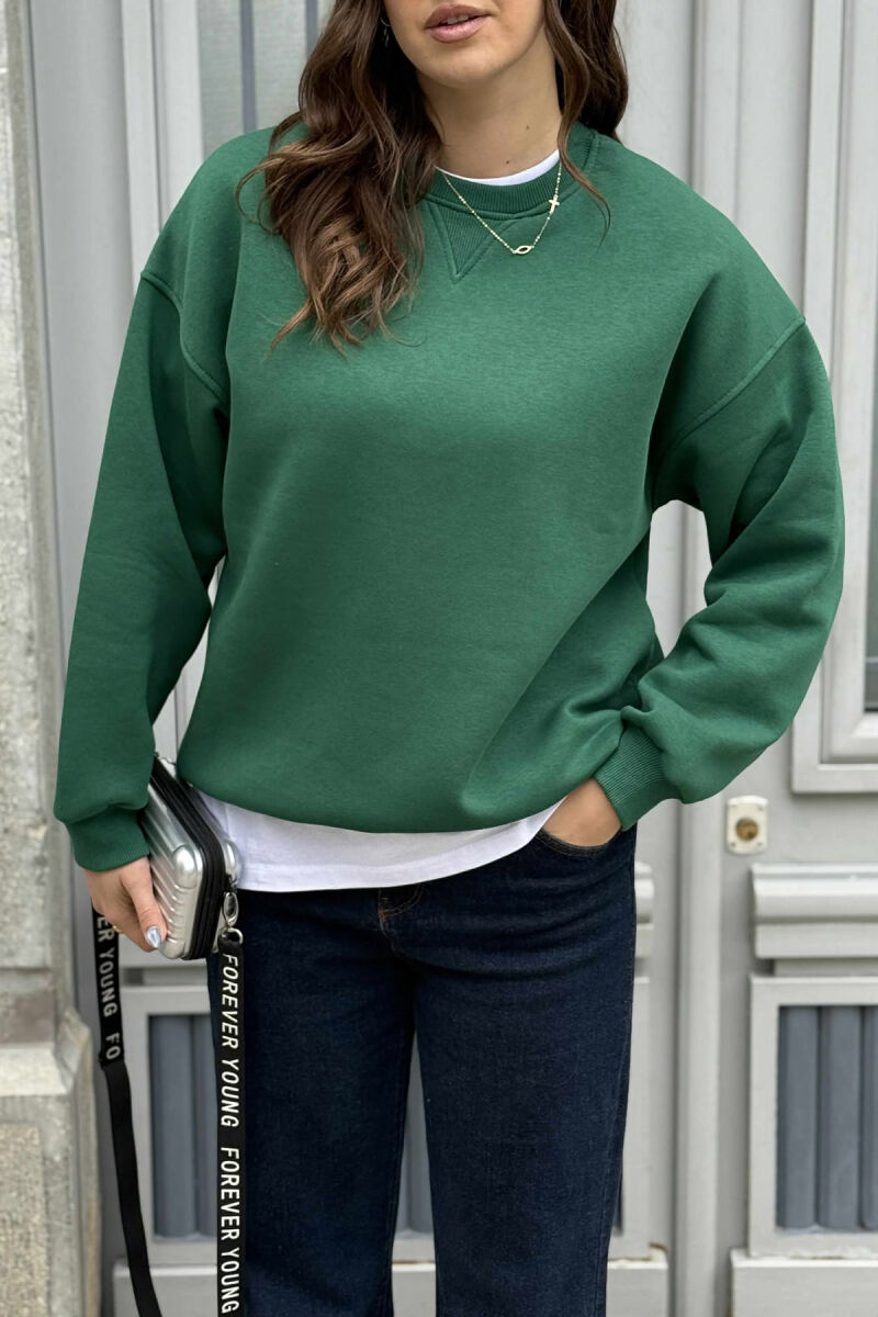 FLUFFY SIMPLE ONE COLOR WOMEN SWEATSHIRT GREEN/JESHILE - 3