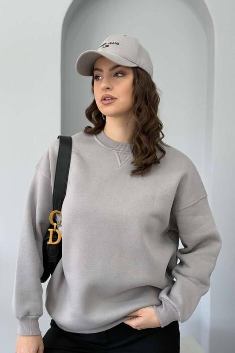 FLUFFY SIMPLE ONE COLOR WOMEN SWEATSHIRT LIGHT GREY/GZ 