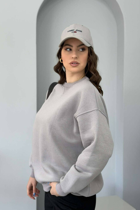 FLUFFY SIMPLE ONE COLOR WOMEN SWEATSHIRT LIGHT GREY/GZ - 2