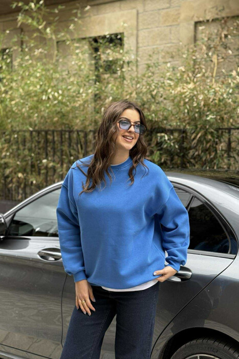 BLUZË E THJESHTË ME PUSH PËR FEMRA NË NGJYRËN BLU E ZBARDHUR - KLAUDIO FASHION