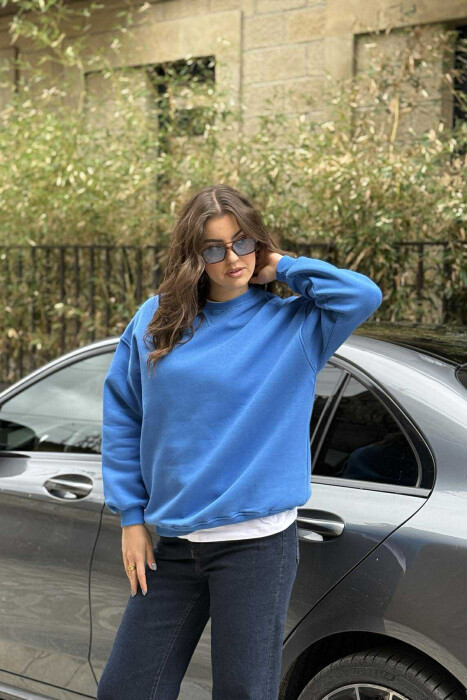 FLUFFY SIMPLE ONE COLOR WOMEN SWEATSHIRT LIGHTBLUE/BZ - 2