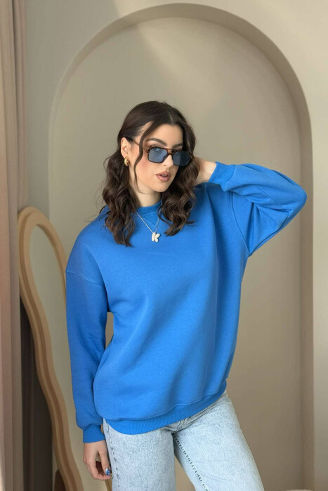 FLUFFY SIMPLE ONE COLOR WOMEN SWEATSHIRT LIGHTBLUE/BZ - 1