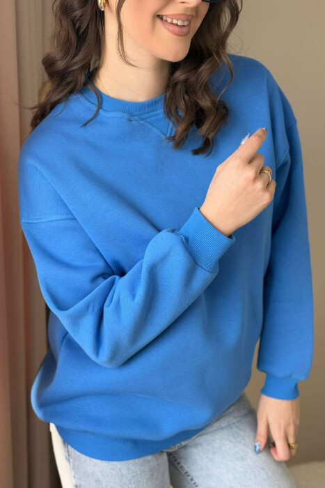 FLUFFY SIMPLE ONE COLOR WOMEN SWEATSHIRT LIGHTBLUE/BZ - 3