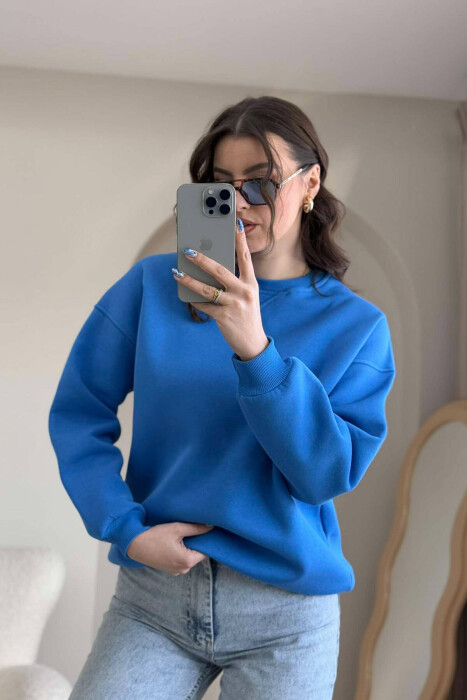 FLUFFY SIMPLE ONE COLOR WOMEN SWEATSHIRT LIGHTBLUE/BZ - 4