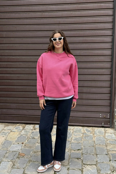 BLUZË E THJESHTË ME PUSH PËR FEMRA NË NGJYRËN ROZË - KLAUDIO FASHION