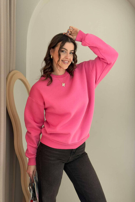 FLUFFY SIMPLE ONE COLOR WOMEN SWEATSHIRT PINK/ROZE 