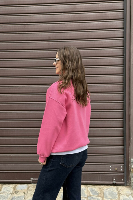 FLUFFY SIMPLE ONE COLOR WOMEN SWEATSHIRT PINK/ROZE - 2