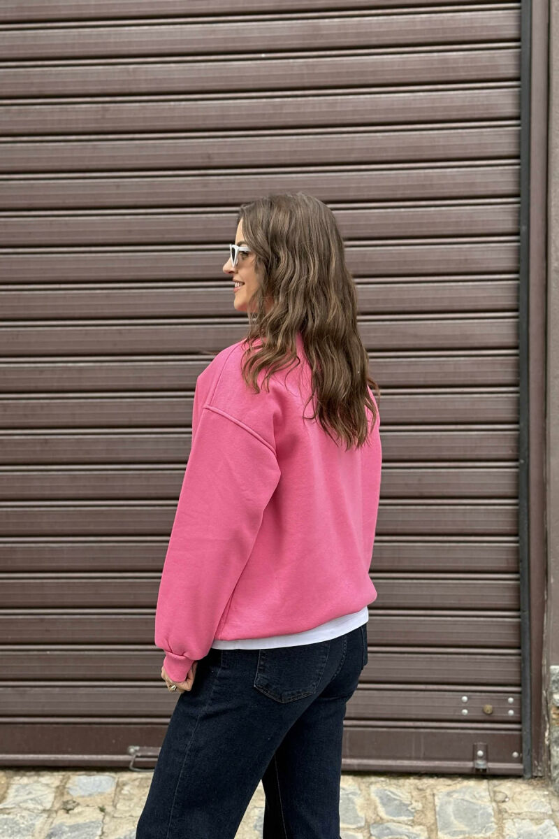 FLUFFY SIMPLE ONE COLOR WOMEN SWEATSHIRT PINK/ROZE - 2