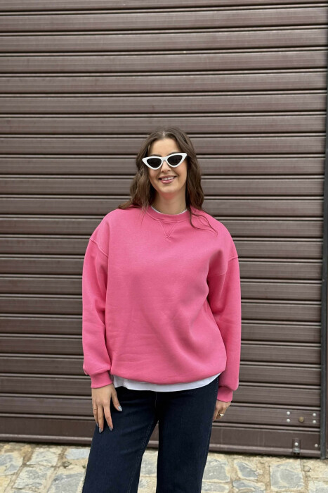 FLUFFY SIMPLE ONE COLOR WOMEN SWEATSHIRT PINK/ROZE - 3