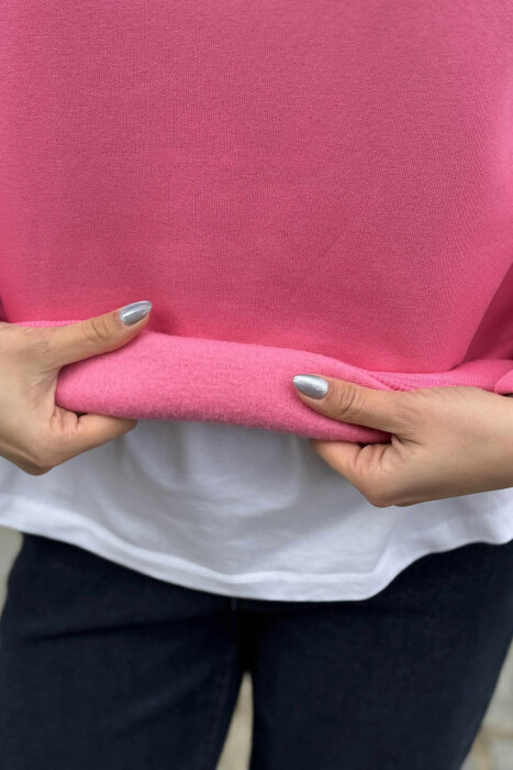FLUFFY SIMPLE ONE COLOR WOMEN SWEATSHIRT PINK/ROZE - 4