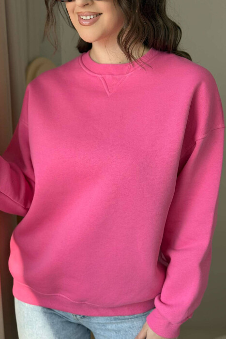 FLUFFY SIMPLE ONE COLOR WOMEN SWEATSHIRT PINK/ROZE - 2