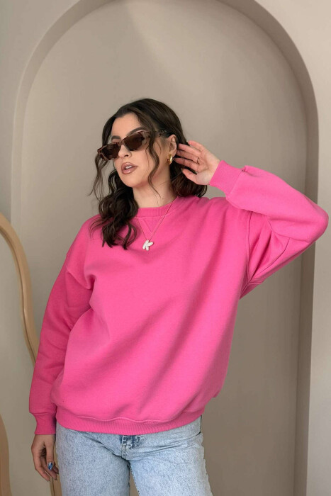 FLUFFY SIMPLE ONE COLOR WOMEN SWEATSHIRT PINK/ROZE - 3