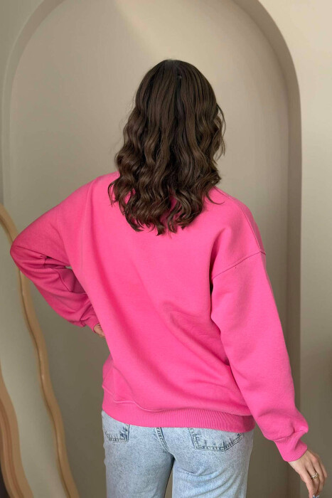 FLUFFY SIMPLE ONE COLOR WOMEN SWEATSHIRT PINK/ROZE - 5