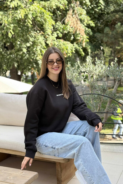 FLUFFY SIMPLE SMALL FRONT WOMEN HOODIE BLACK/ E ZEZE 