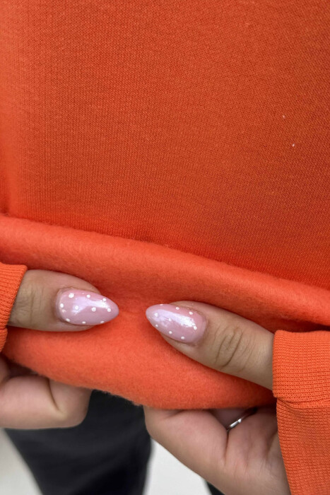 FLUFFY SIMPLE SMALL FRONT WOMEN HOODIE ORANGE/PORTOKALLI - 4
