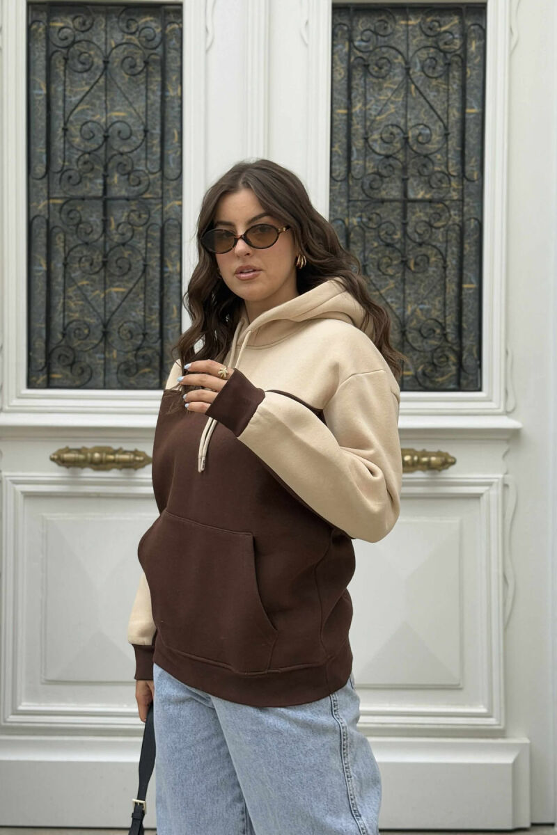 FLUFFY SIMPLE SMALL LOGO WOMEN HOODIE BROWN/KAFE - 2