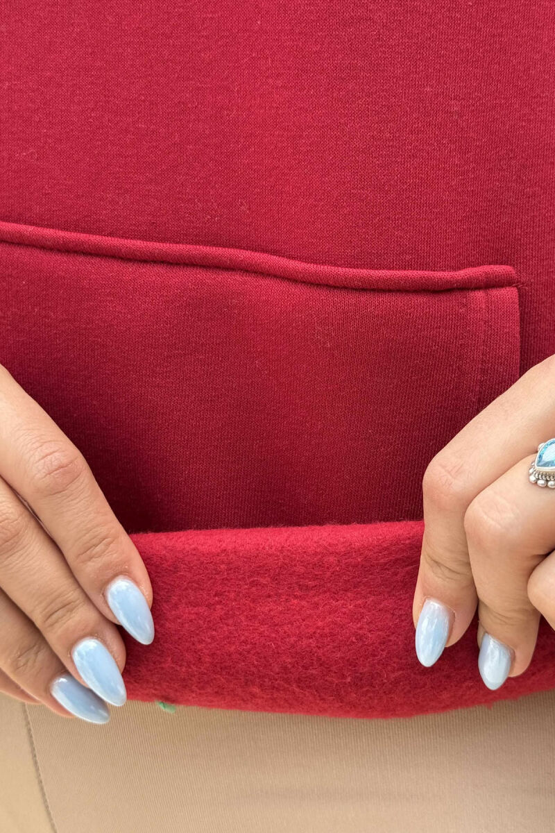 FLUFFY SIMPLE WRITTINGS ONE COLOR WOMEN HOODIE BURGUNDY/VISHNJE - 5