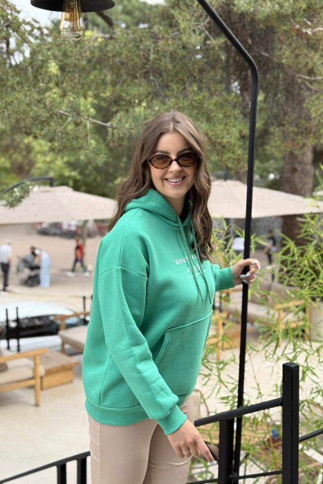 FLUFFY SIMPLE WRITTINGS ONE COLOR WOMEN HOODIE GREEN/JESHILE - 5