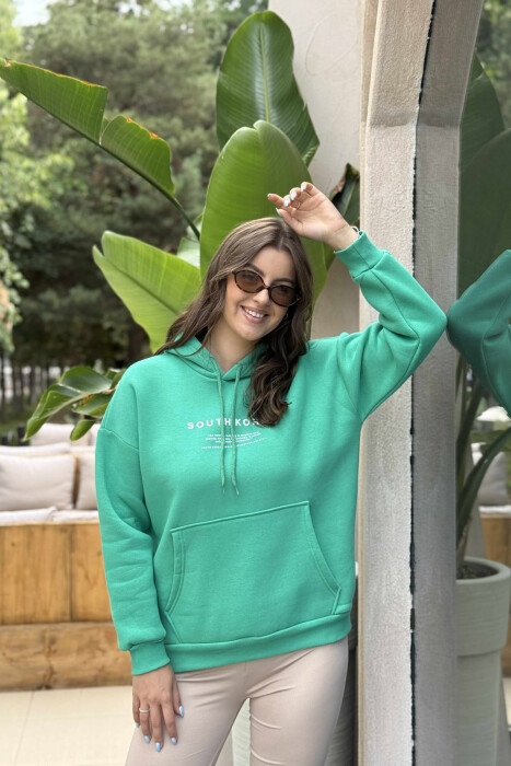 FLUFFY SIMPLE WRITTINGS ONE COLOR WOMEN HOODIE GREEN/JESHILE - 6