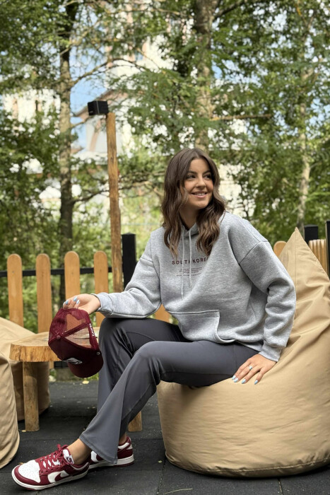 FLUFFY SIMPLE WRITTINGS ONE COLOR WOMEN HOODIE GREY/GRI - 2