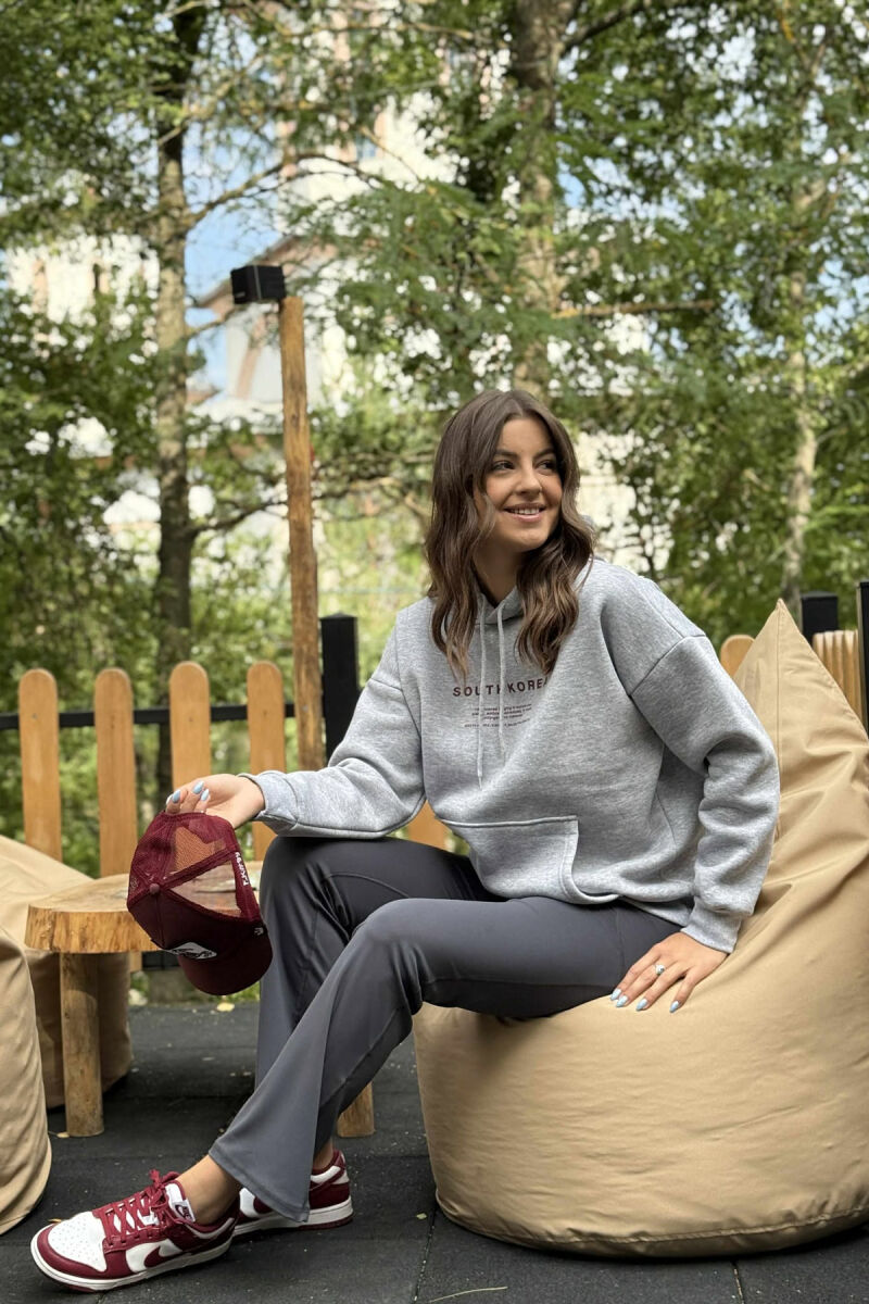 FLUFFY SIMPLE WRITTINGS ONE COLOR WOMEN HOODIE GREY/GRI - 2