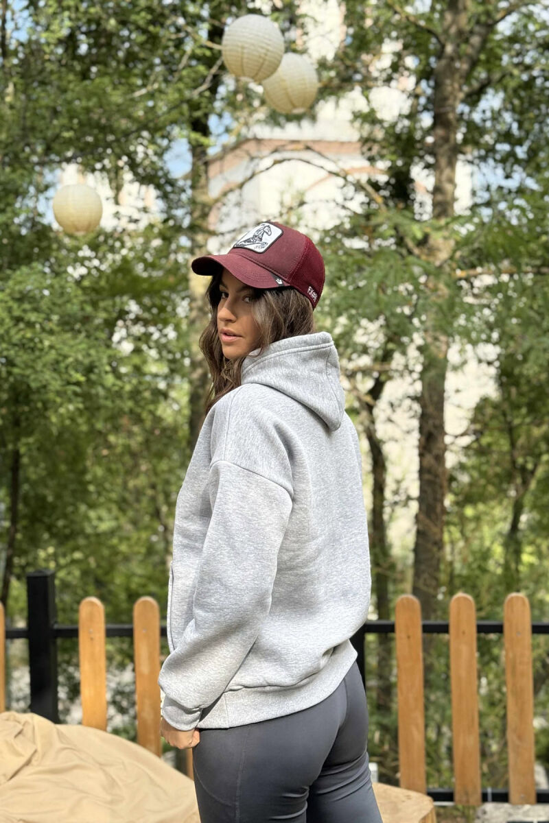 FLUFFY SIMPLE WRITTINGS ONE COLOR WOMEN HOODIE GREY/GRI - 5