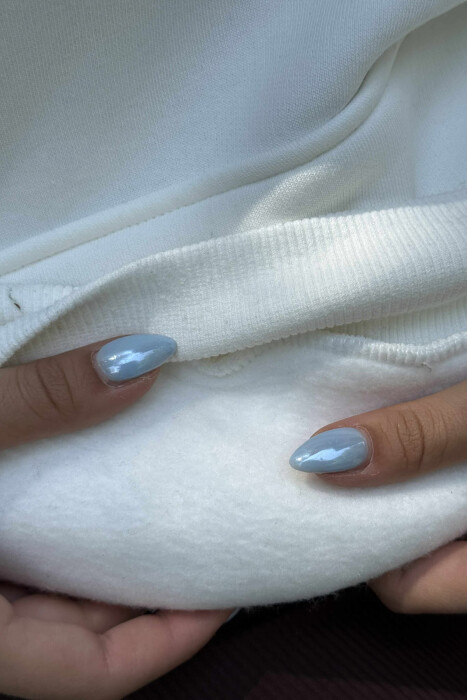 FLUFFY SIMPLE WRITTINGS ONE COLOR WOMEN HOODIE WHITE-E BARDHE - 2